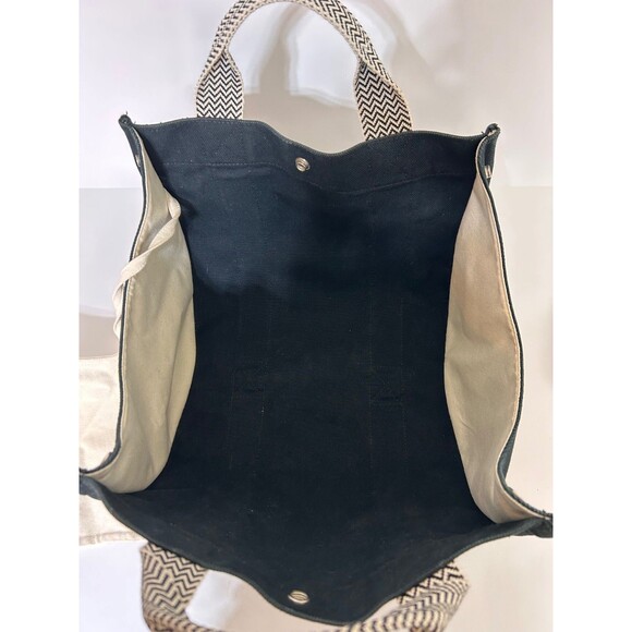 HERMES Cannes MM Tote Bag Hand Bag Canvas Black x Beige w/ Pouch Authentic - Picture 8 of 16